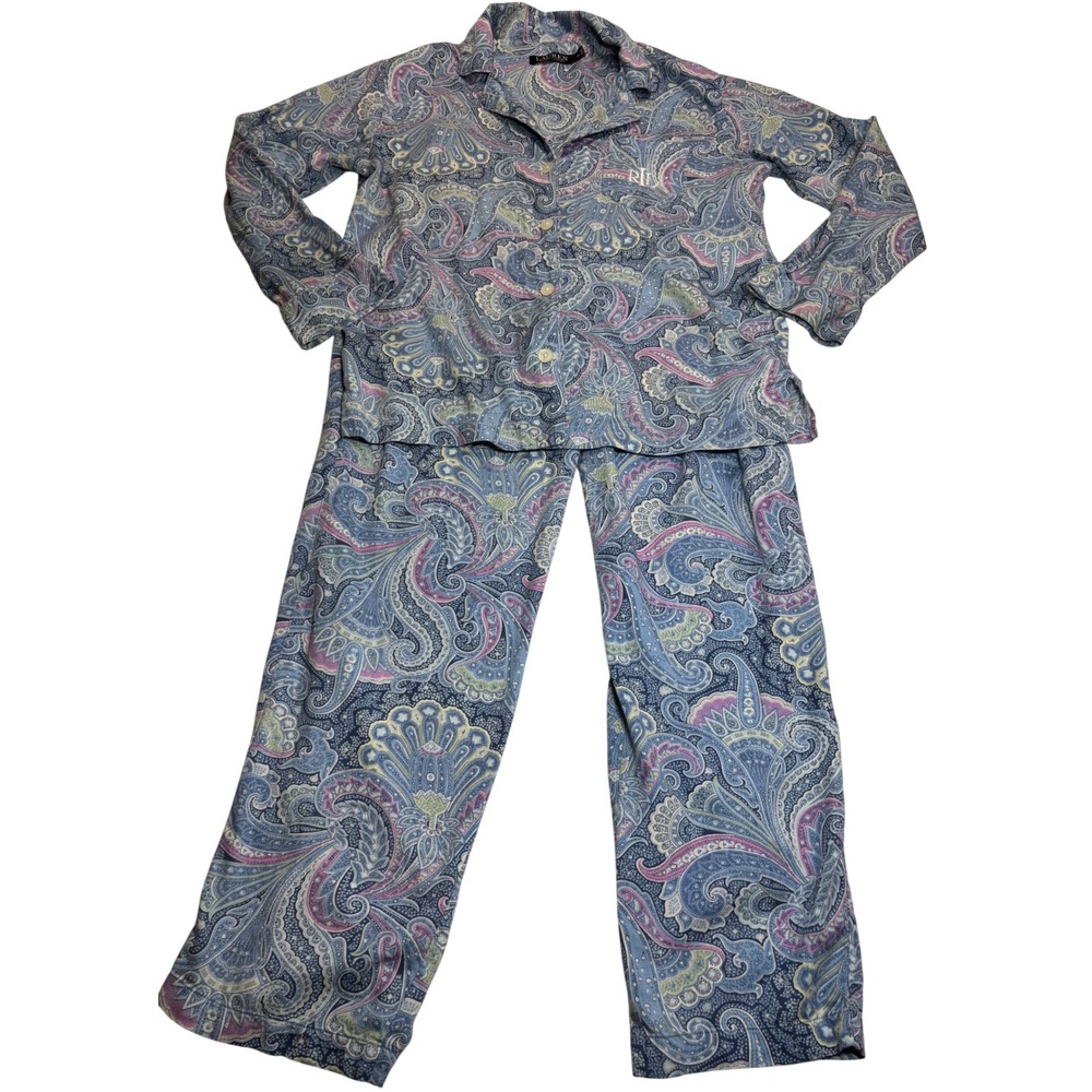 Lauren Ralph Lauren Pajama Set Womens Blue Very Good Paisley Cotton Blend Sz PM